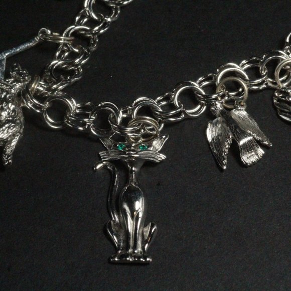 Sterling Silver Heavy 34GPink Synthetic Spinel Topaz Multi Charms Bracelet - Picture 9 of 13